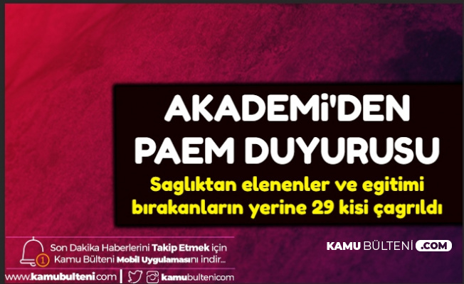 PAEM Yedek Duyurusu Yayımlandı