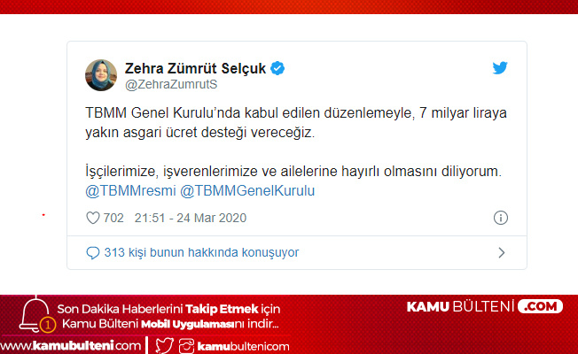 Bakan Selçuk'tan Asgari Ücret Desteği Açıklaması