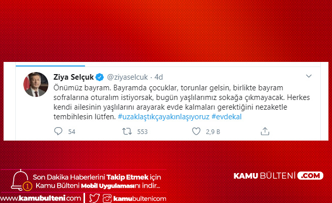 Milli Eğitim Bakanı Ziya Selçuk'tan Anlamlı Çağrı! Bayramda Birlikte Olalım İstiyorsak ,Herkes Bugünden Başlasın!