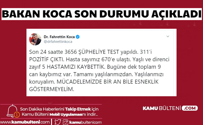Son Dakika Fahrettin Koca Açıkladı 9 Ölü 670 Vaka