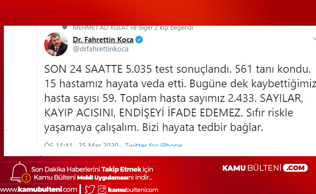 Son Dakika! Sağlık Bakanı Açıkladı! Koronavirüs'ten Hayatını Kaybeden Kişi Sayısı 59'a Yükseldi Son Dakika! Sağlık Bakanı Açıkladı! Koronavirüs'ten Hayatını Kaybeden Kişi Sayısı 59'a Yükseldi