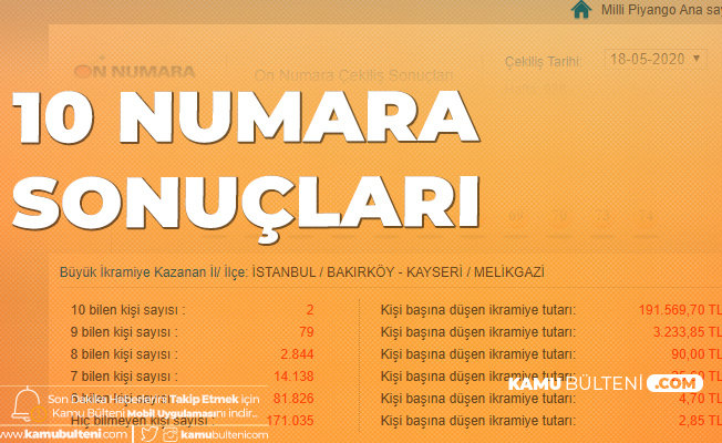 18 Mayıs On Numara Çekiliş Sonuçları Açıklandı 18 Mayıs On Numara Çekiliş Sonuçları Açıklandı