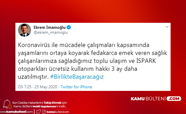 İstanbul'da Sağlık Çalışanlarına Toplu Taşıma ve İSPARK 3 Ay Daha Ücretsiz Olacak İstanbul'da Sağlık Çalışanlarına Toplu Taşıma ve İSPARK 3 Ay Daha Ücretsiz Olacak