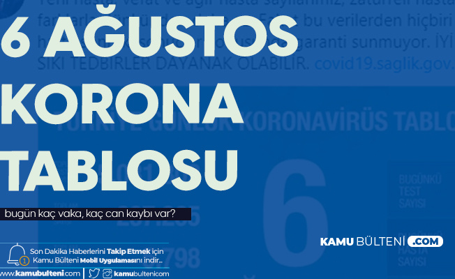6 Ağustos Korona Tablosu Yayımlandı 6 Ağustos Korona Tablosu Yayımlandı
