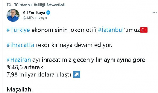 İstanbul Valisi'nden İhracat Açıklaması : "Maşallah" İstanbul Valisi'nden İhracat Açıklaması : "Maşallah"
