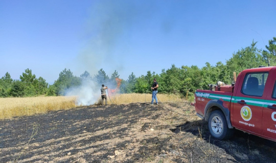 Ses bombasından çıkan alevler tarım arazisini küle çevirdi Ses bombasından çıkan alevler tarım arazisini küle çevirdi
