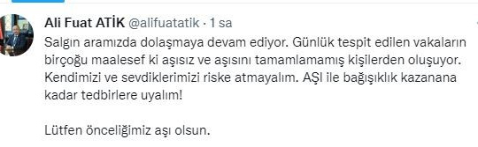 Vali Atik’ten sosyal çağrı; “Aşı gücünüze güç katar"