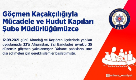 Başkentte 35 düzensiz göçmen yakalandı Başkentte 35 düzensiz göçmen yakalandı