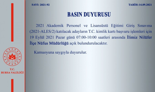 Bursa Valiliği duyurdu Bursa Valiliği duyurdu