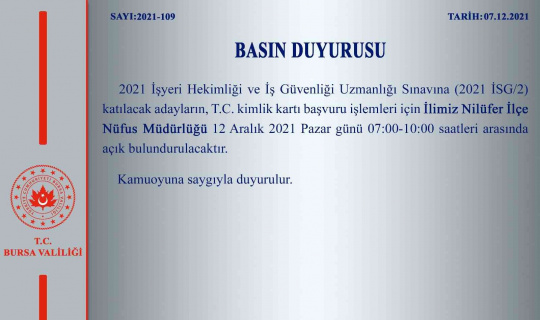 Bursa’da Nilüfer İlçe Nüfus Müdürlüğü pazar günü de hizmet verecek Bursa’da Nilüfer İlçe Nüfus Müdürlüğü pazar günü de hizmet verecek