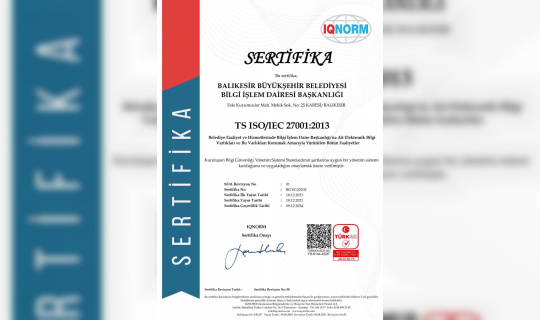 Büyükşehir’in çalışmalarına uluslararası sertifika