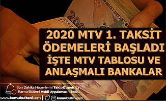 2020 MTV 1. Taksit Ödemesi Başladı-Motorlu Taşıtlar Vergisi Tablosu ve Bankalar
