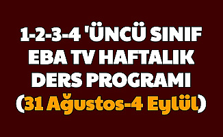 İlkokulların 31 Ağustos 1, 2, 3, 4 Eylül EBA Tv Ders Programı (1.2.3.4. Sınıf)