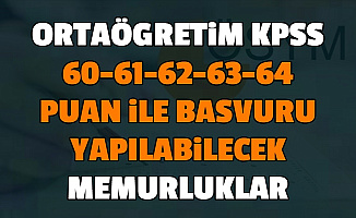 Lise KPSS 60, 61, 62, 63 ve 64 Puan ile Memur Alımı Yapan Kurumlar