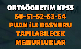 Ortaöğretim KPSS 50, 51, 52, 53 ve 54 Puan ile Başvuru Yapılabilecek Memur Alımı