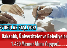 Bakanlık, Üniversiteler ve Belediyeler 1.450 Memur Alımı Yapıyor! Başvurular Başlıyor