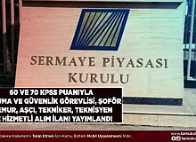 Sermaye Piyasası Kurulu En Az 60-70 KPSS ile Koruma ve Güvenlik Görevlisi Memur Şoför Teknisyen Tekniker Aşçı ve Hizmetli Alım İlanı Yayımladı