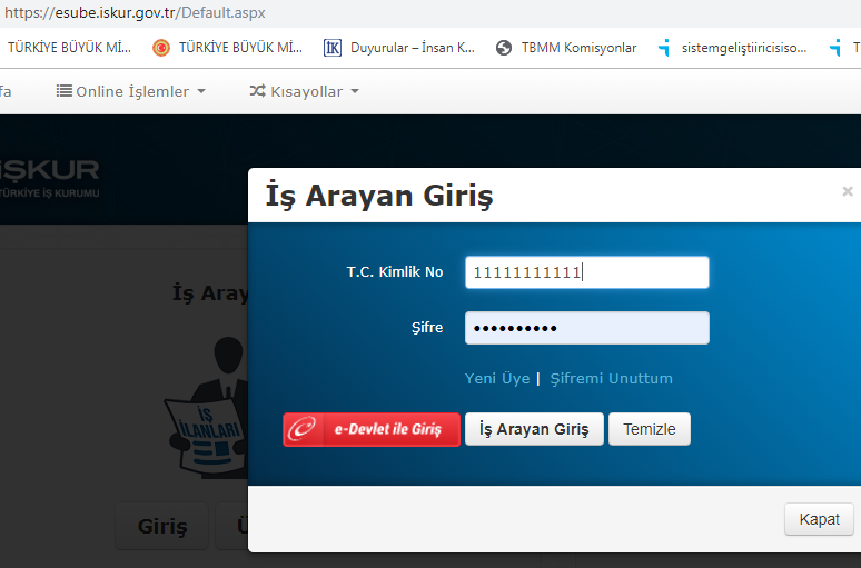 ISKUR. Logon aspx url